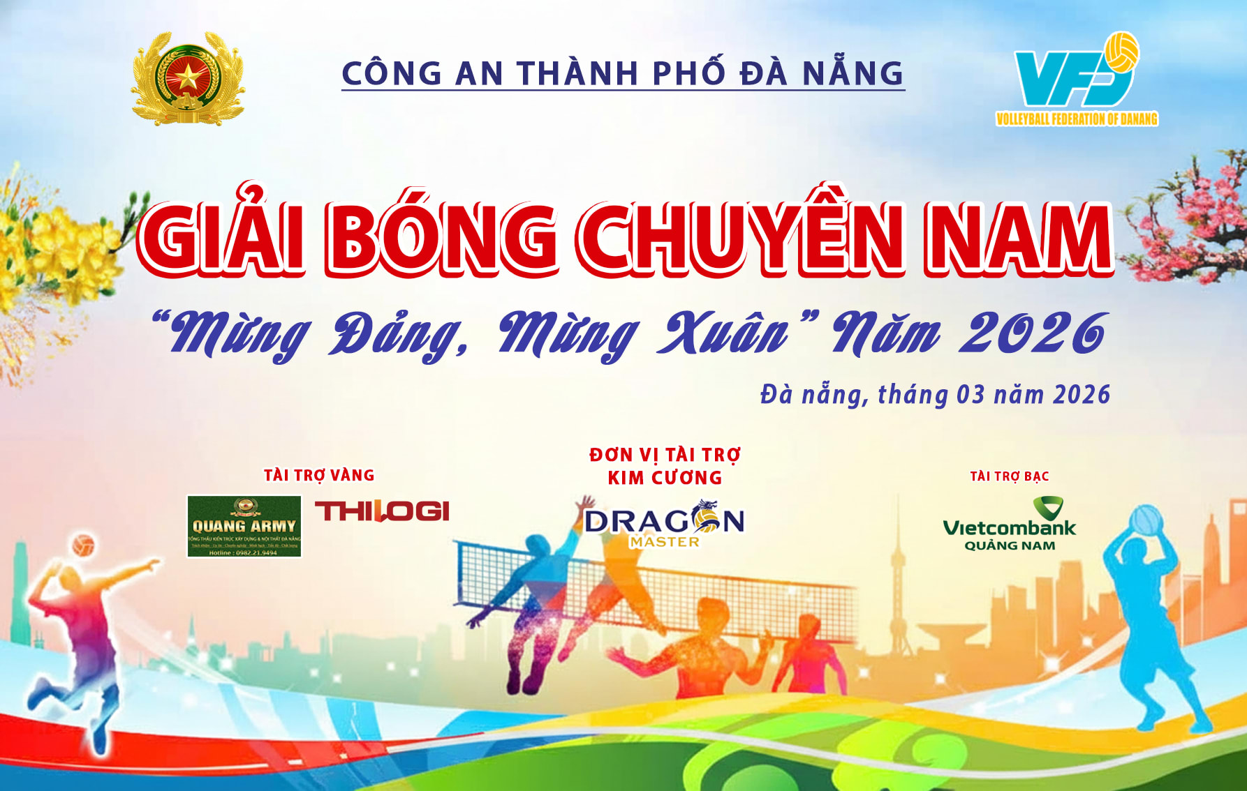Giải bóng chuyền nam "Mừng Đảng, Mừng Xuân" Công an thành phố Đà Nẵng năm 2026